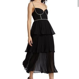 Self-Portrait Black Midi Dress with Pearl Details